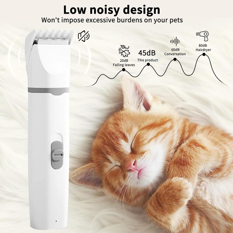 Tondeuse 4 en 1 Chien/Chat USB - Silencieuse, 4 Têtes Multifonctions (Gris)