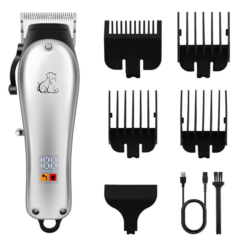 Tondeuse Pro Chien/Chat Poil Long - LCD, 4 Peignes, Lame Étanche