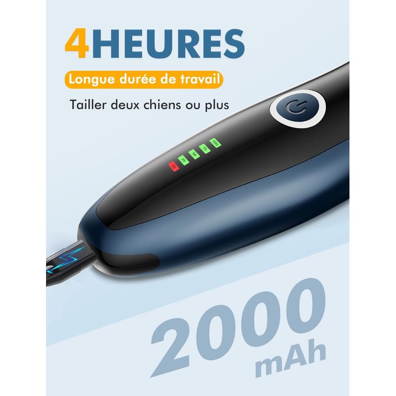 Tondeuse Pro Chien/Chat Silencieuse - Poils Longs, IPX7 Étanche