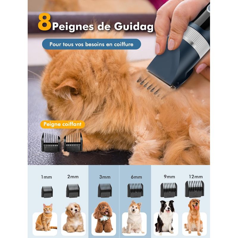 Tondeuse Pro Chien/Chat Silencieuse - Poils Longs, IPX7 Étanche