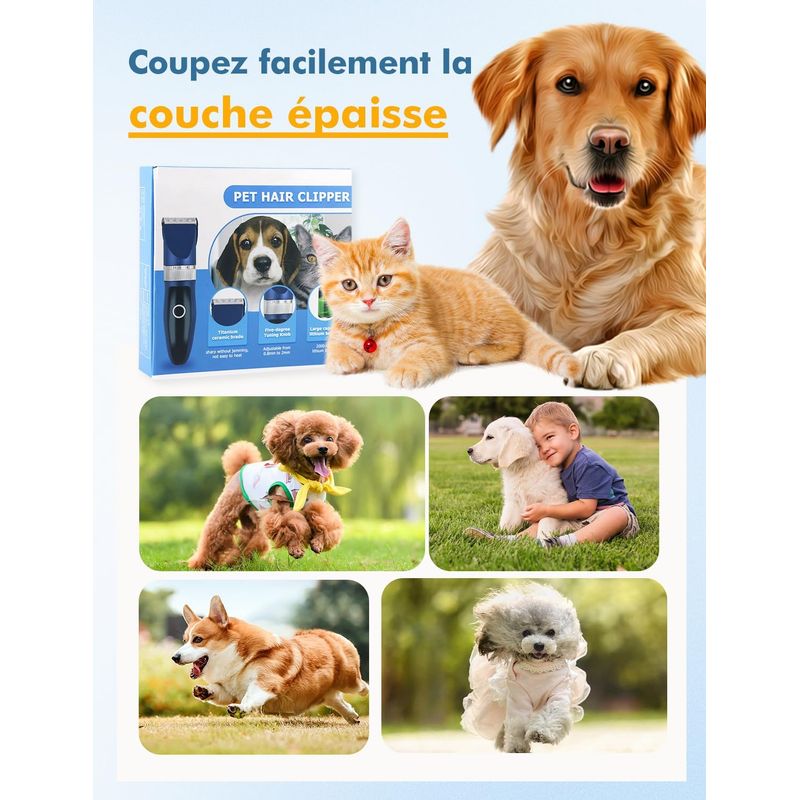 Tondeuse Pro Chien/Chat Silencieuse - Poils Longs, IPX7 Étanche