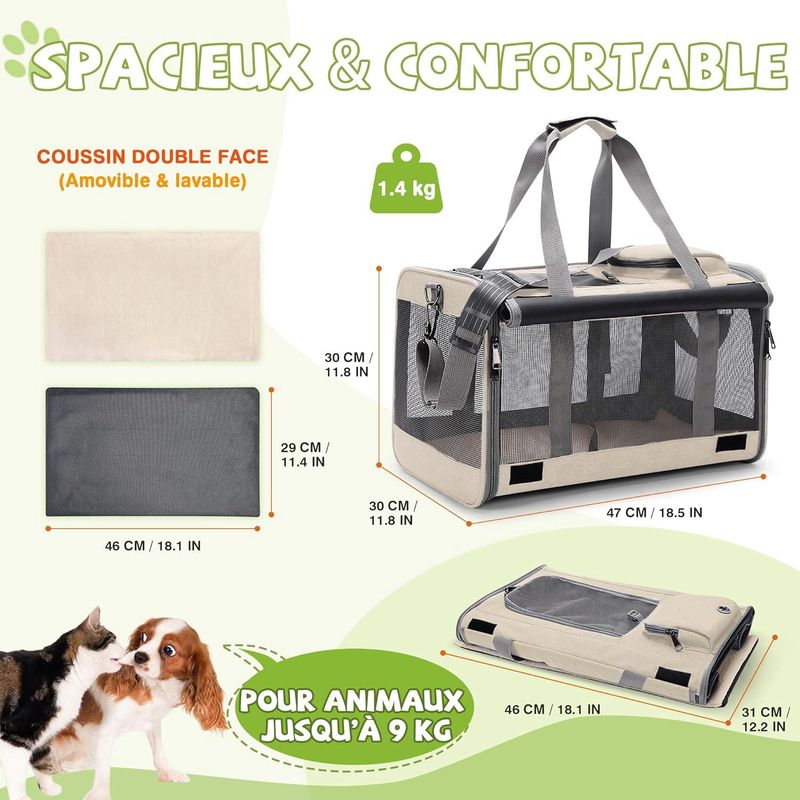 ZENITHMIND Transport pour Chat et Petit Chien (Beige Avoine)
