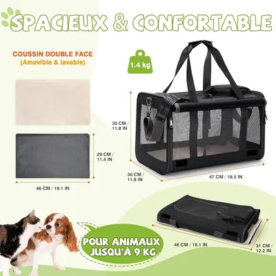 ZENITHMIND Transport pour Chat et Petit Chien(Noir Classique)