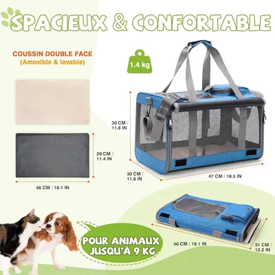 ZENITHMIND Transport Pliable pour Chat et Petit Chien Bleu Ciel