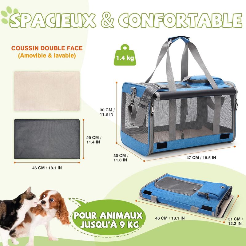 ZENITHMIND Transport Pliable pour Chat et Petit Chien Bleu Ciel