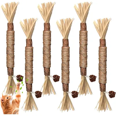 LovuPet 6 palitos de hierba gatera, juguetes para el cuidado dental gatos