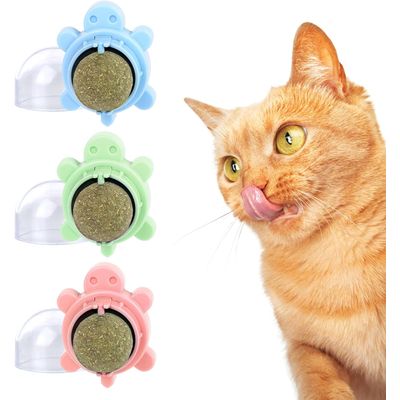 LovuPet 3 Pièces Boule Herbe a Chat,360 Degrés Boule d'herbe à Chat(Tortue)