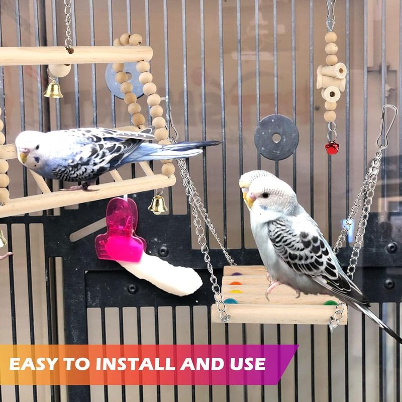 LovuPet Lot de 8 jouets à mâcher pour oiseaux, en bois naturel