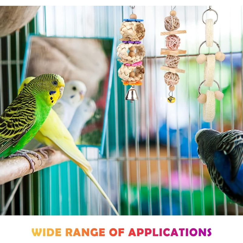 LovuPet Lot de 8 jouets à mâcher pour oiseaux, en bois naturel