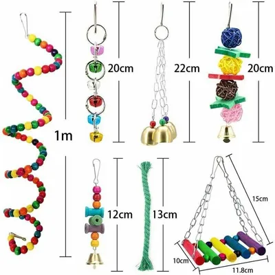 Lot de 7 Jouets à Mâcher en Bois Naturel pour Perroquet