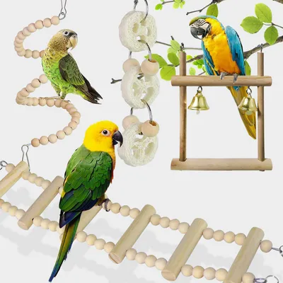 LovuPet Lot de 8 jouets à mâcher pour oiseaux, en bois naturel