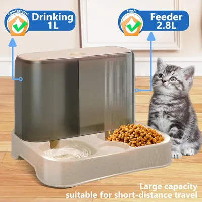 LovuPet Distributeur Croquettes Chat,2 en 1 mangeoire avec Fontaine à Eau
