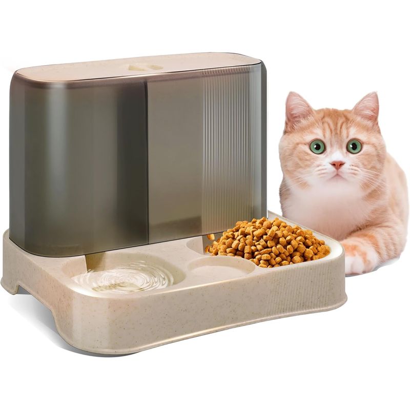 LovuPet Katzenfutterspender, 2-in-1-Futterautomat mit Trinkbrunnen