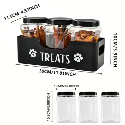 Support de stockage de nourriture pour chien avec 3 pots à friandises