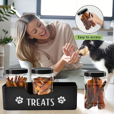 Support de stockage de nourriture pour chien avec 3 pots à friandises