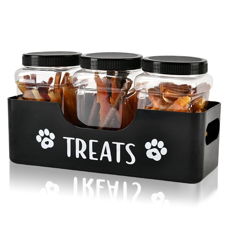 Support de stockage de nourriture pour chien avec 3 pots à friandises