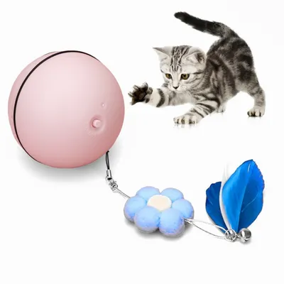 Pet Planet Jouet pour chat Balle tournante avec canne à plumes