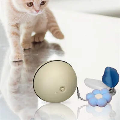 Pet Planet Jouet pour chat Balle tournante avec canne à plumes