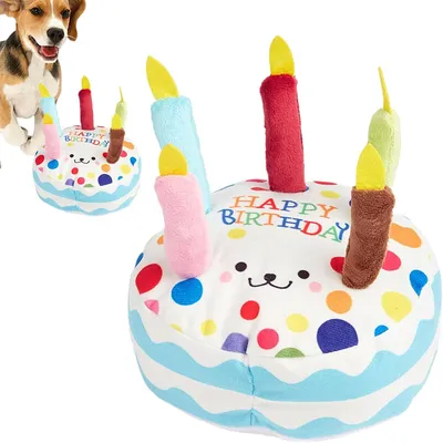 IntiMeg Jouet en peluche pour chien en forme de gâteau d'anniversaire