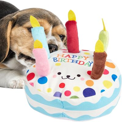 IntiMeg Jouet en peluche pour chien en forme de gâteau d'anniversaire