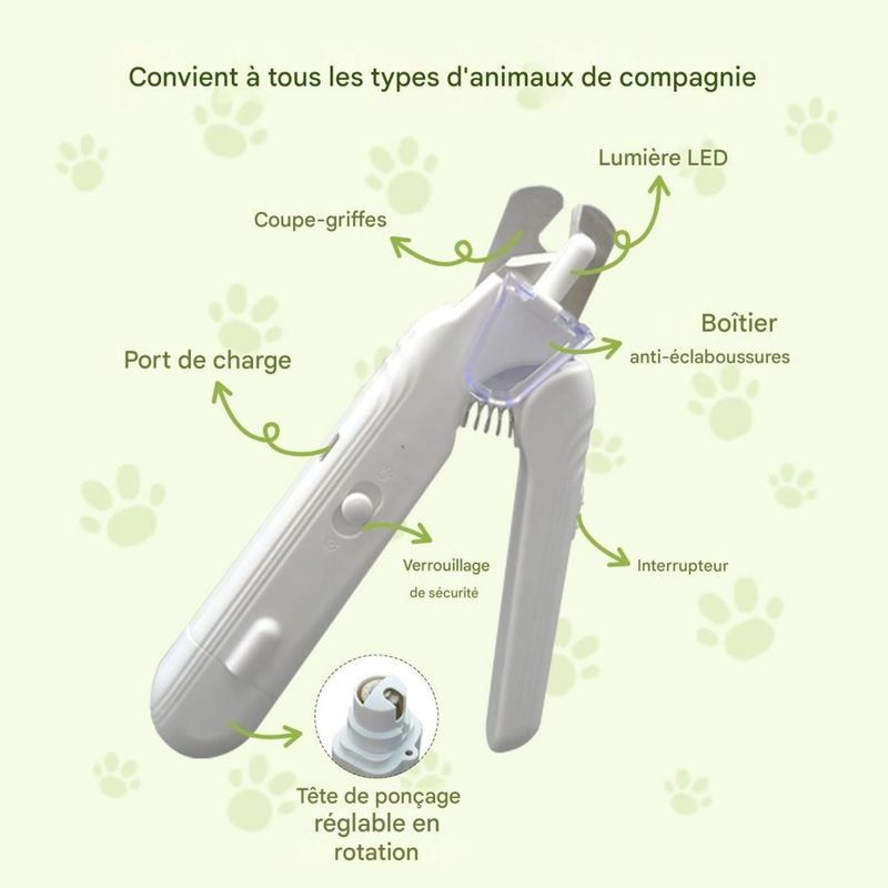 Pet Planet 2 En 1 Broyeur Et Ciseaux D'Ongles Pour Chien Et Chat Avec Led
