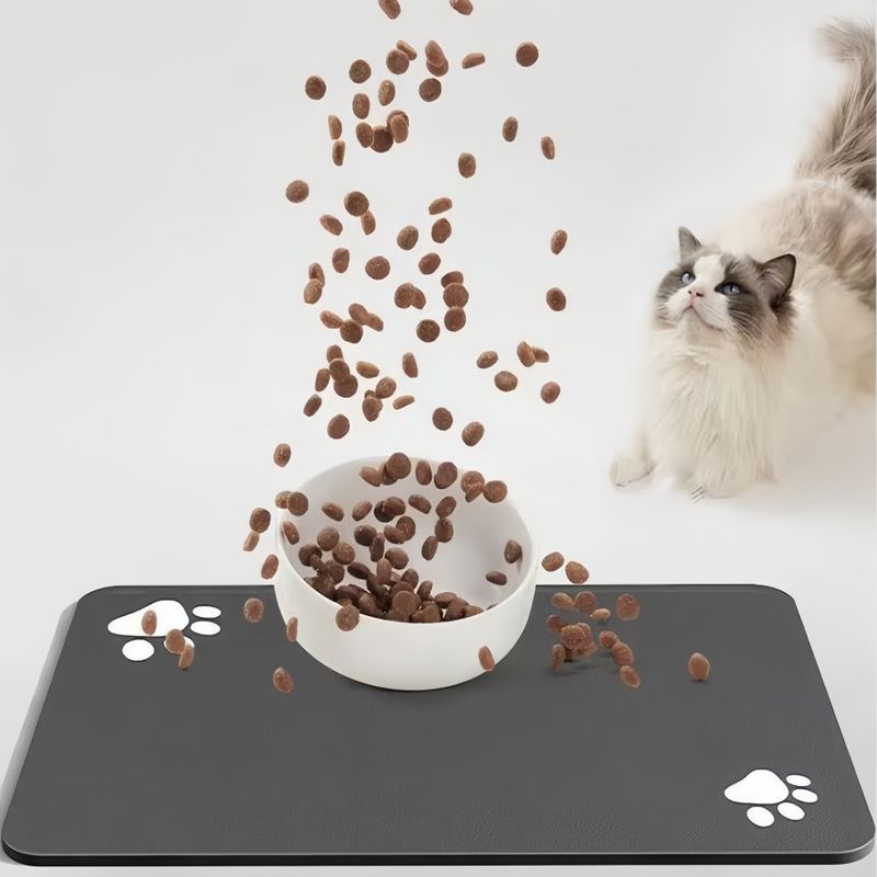 FurryFusion Tapis d'alimentation Paw Print pour chat et chien