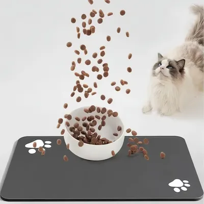 FurryFusion Tapis d'alimentation Paw Print pour chat et chien