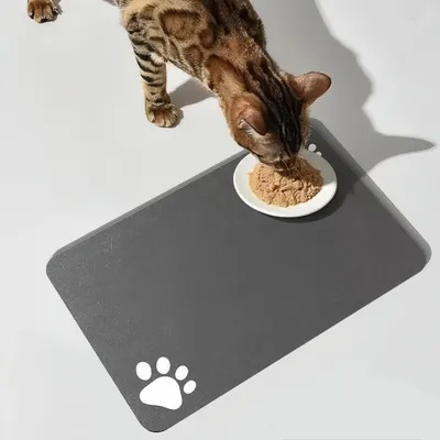 FurryFusion Tapis d'alimentation Paw Print pour chat et chien