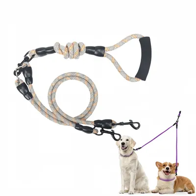 FurryFusion Laisse double pour chien en coton et lin FurryFusion Laisse double pour chien en coton et lin