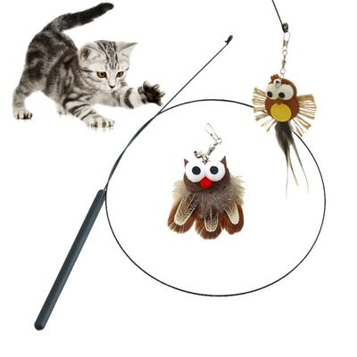 IntiMeg Baton de jeu pour chat avec hibou et oiseau en ficelle