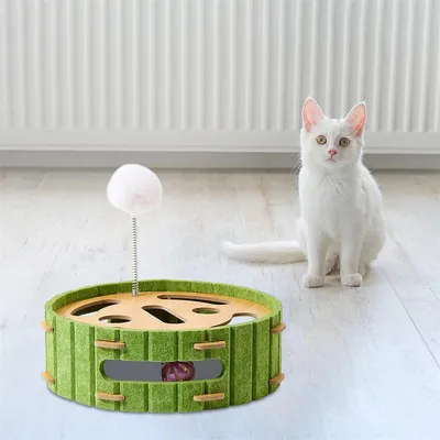 IntiMeg Boîte de jeu pour chat avec piste et balles interactives