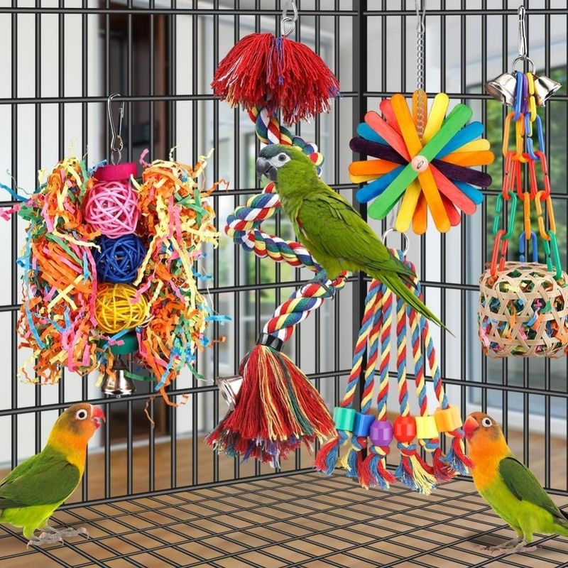 ZooVenture Jouet Perchoir En Corde Avec Clochette Colorée Pour Oiseaux