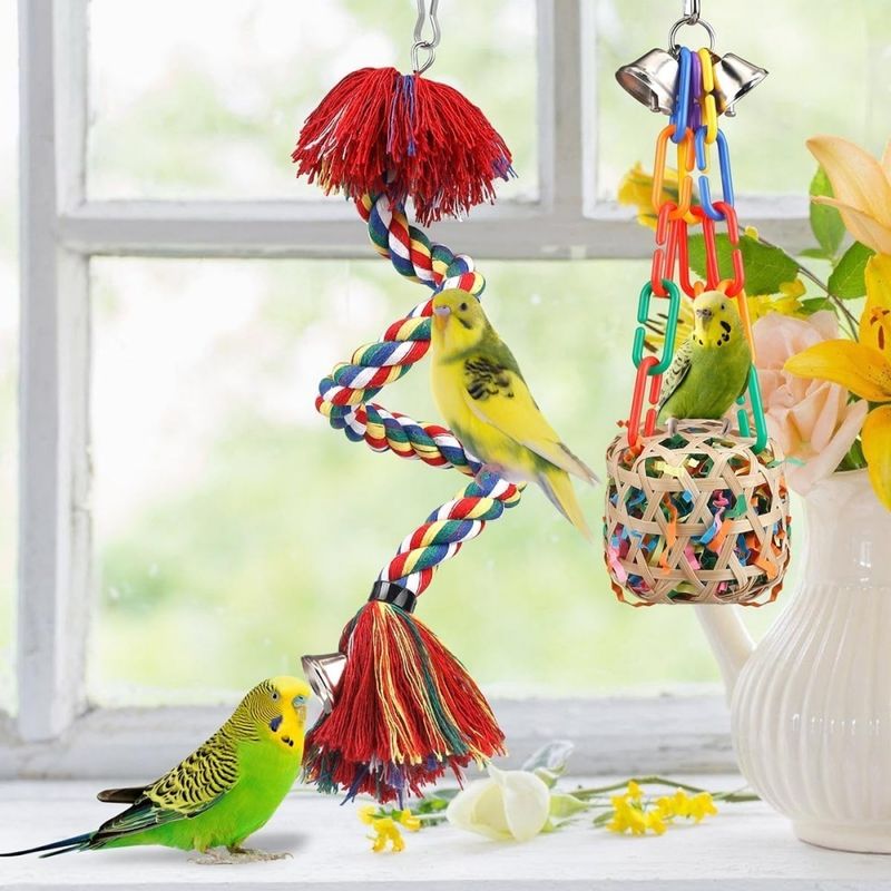 ZooVenture Jouet Perchoir En Corde Avec Clochette Colorée Pour Oiseaux