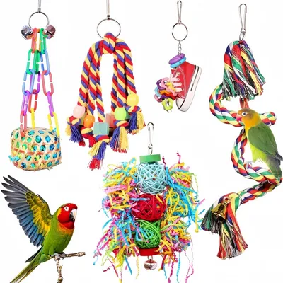 ZooVenture Jouet Perchoir En Corde Avec Clochette Colorée Pour Oiseaux ZooVenture Jouet Perchoir En Corde Avec Clochette Colorée Pour Oiseaux