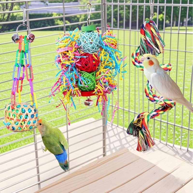 ZooVenture Jouet Perchoir En Corde Avec Clochette Colorée Pour Oiseaux
