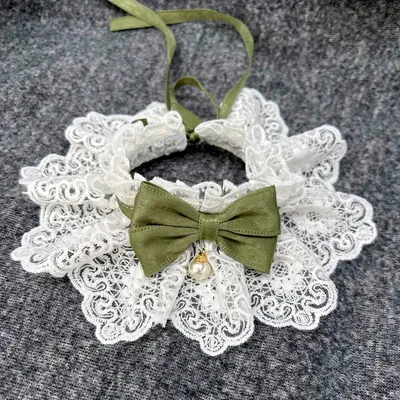 UAMLY Collar para gato con lazo de perlas y flores