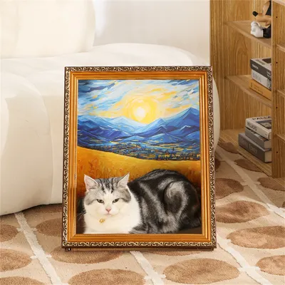 IntiMeg Lit pour chat avec peinture à l'huile 4D