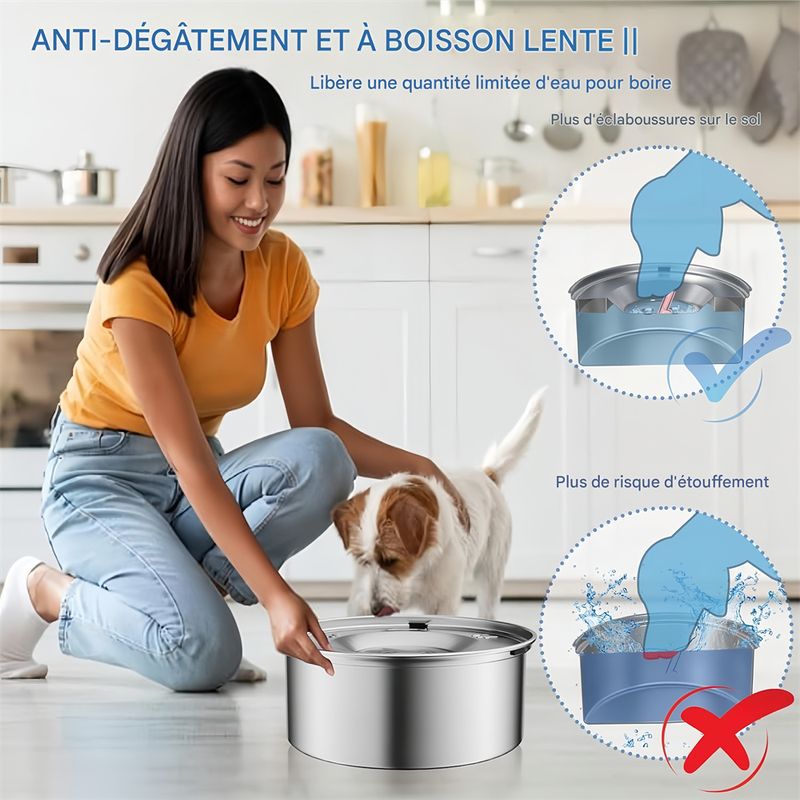 IntiMeg Gamelle d'eau en acier inoxydable 304 pour chien