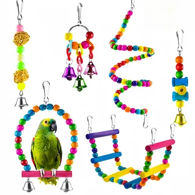 IntiMeg Ensemble de 6 jouets colorés pour oiseaux IntiMeg Ensemble de 6 jouets colorés pour oiseaux