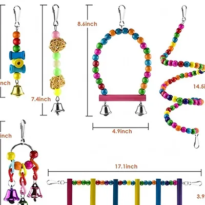 IntiMeg Ensemble de 6 jouets colorés pour oiseaux