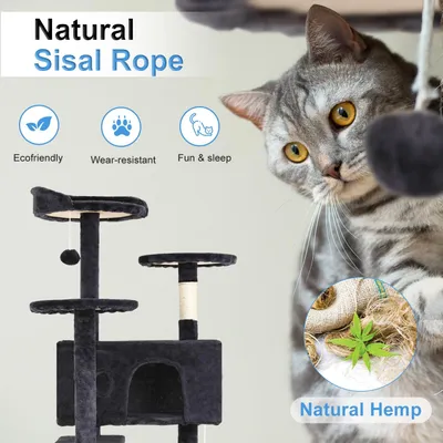 Arbre à chat de 137 cm avec griffoir multi-niveaux et résistant Arbre à chat de 137 cm avec griffoir multi-niveaux et résistant