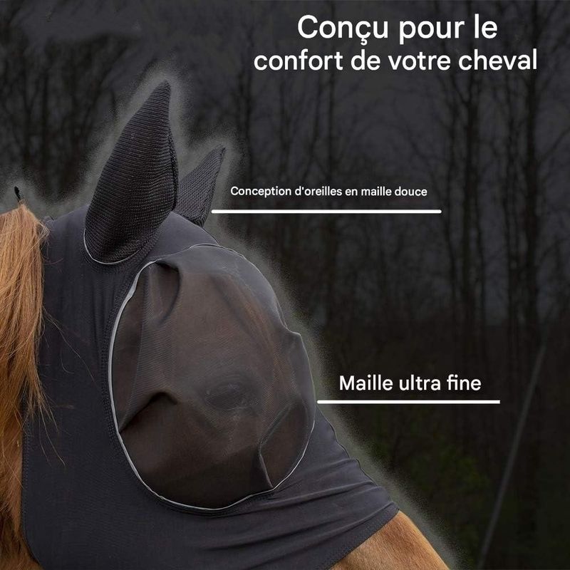 ZooVenture Masque Anti-Mouches Noir Extensible Pour Cheval