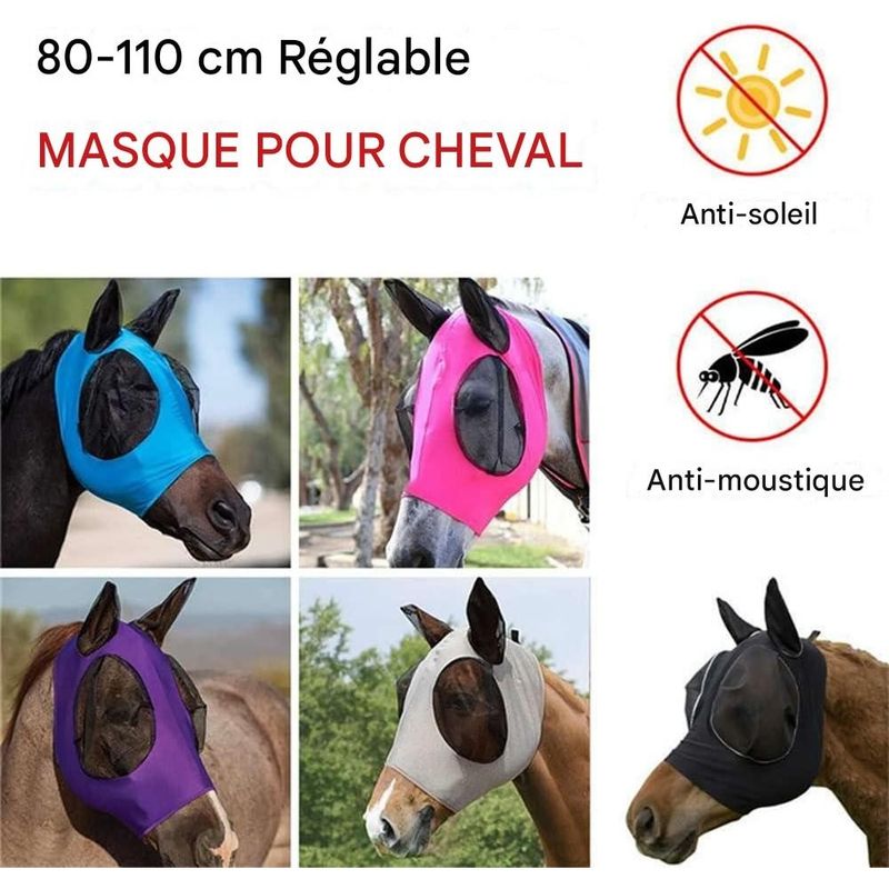 ZooVenture Masque Anti-Mouches Noir Extensible Pour Cheval