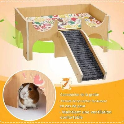 FurryFusion Petite cachette pour animaux en bois avec escaliers