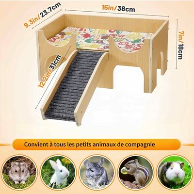 FurryFusion Pequeño escondite de madera para mascotas con escaleras