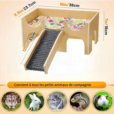 FurryFusion Petite cachette pour animaux en bois avec escaliers