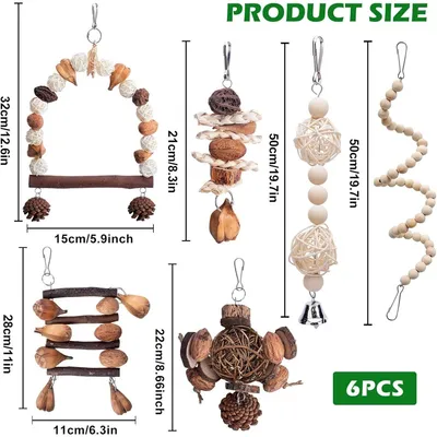 ZooVenture Lot De 6 Jouets À Mâcher En Bois Naturel Pour Oiseaux
