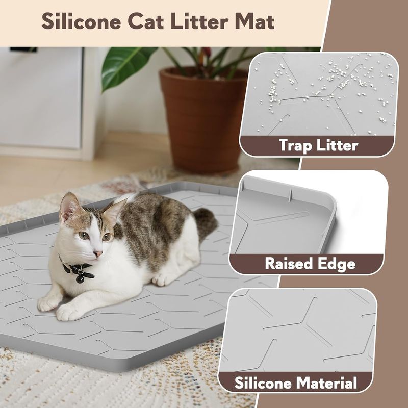 Qinhul Tapis de litière pour chat résistant aux éclaboussures