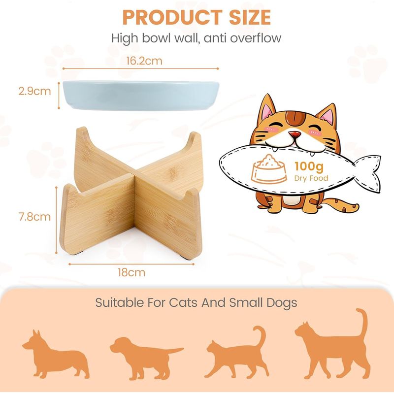 Qinhul Bol de nourriture de chat à lamberie en céramique