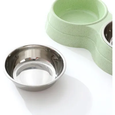 Qinhul Gamelle double pour chat en acier inoxydable